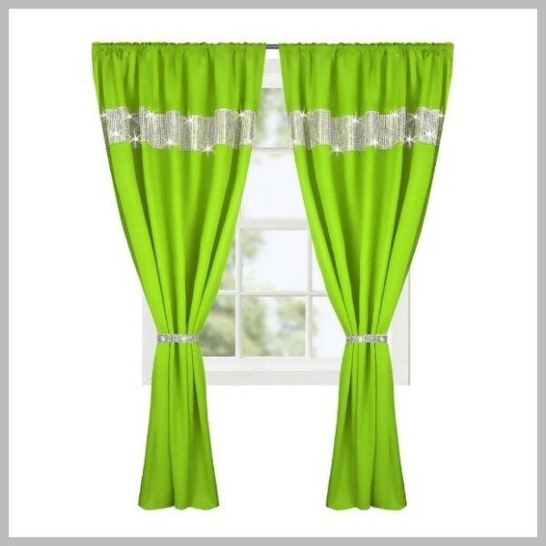 (Prachtige Groene kleur gordijnen met zirkonia) Glow Thuis
