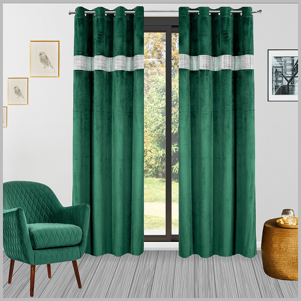 GF4.3 ( Verduisterende fluwelen gordijnen met strook – kant en klaar gordijn – Groene kleur- Met ring – 250×135 cm ) | Glow Thuis