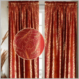 Rood fluwelen verduisterend gordijn 140x250 cm met bloemmotief, kant-en-klaar met haken en tunnel