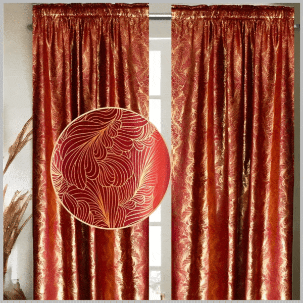 Rood fluwelen verduisterend gordijn 140x250 cm met bloemmotief, kant-en-klaar met haken en tunnel
