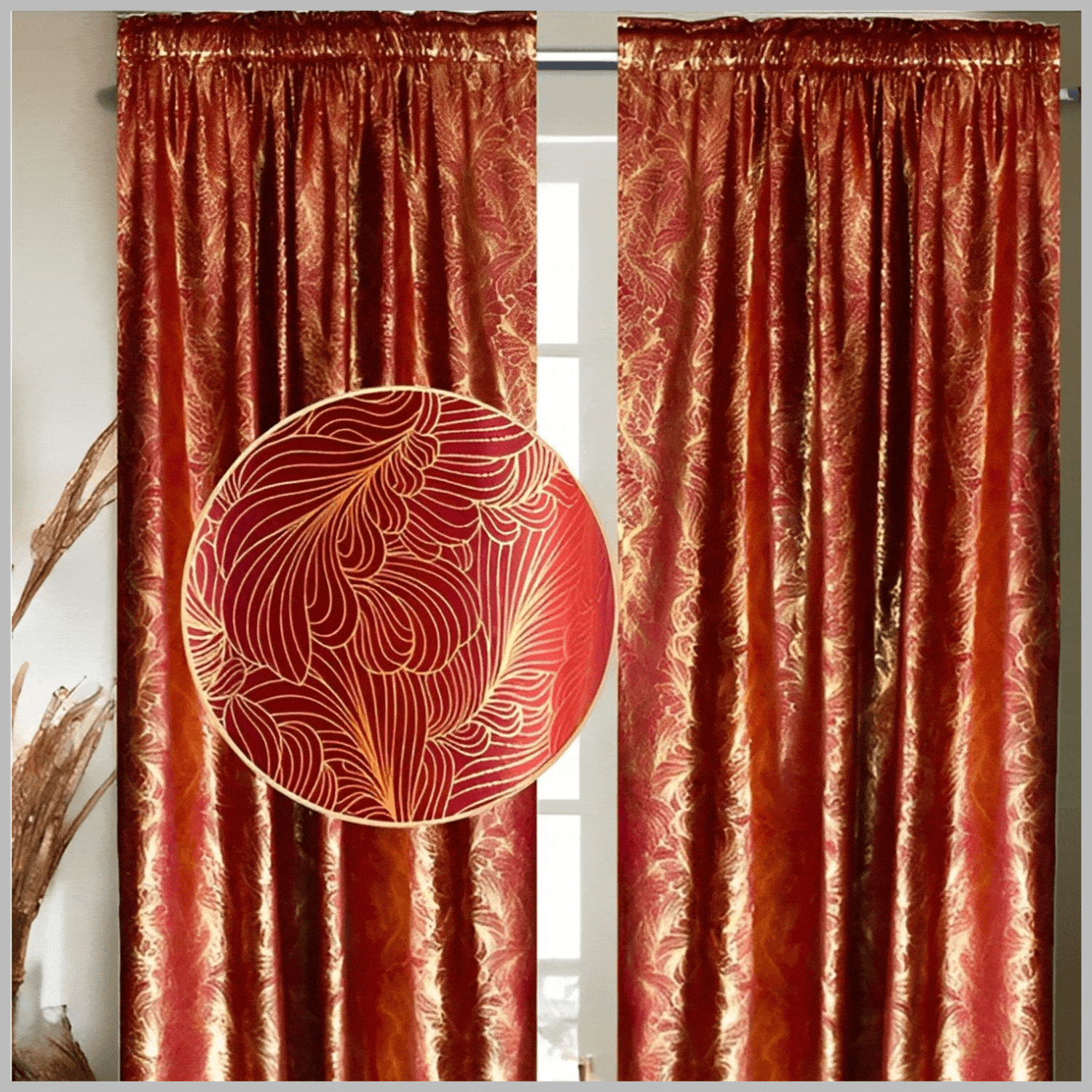 Rood fluwelen verduisterend gordijn 140x250 cm met bloemmotief, kant-en-klaar met haken en tunnel
