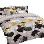 Dekbedovertrek 200x220 cm met gouden bladeren en 2 kussenslopen