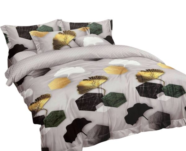 Dekbedovertrek 200x220 cm met gouden bladeren en 2 kussenslopen