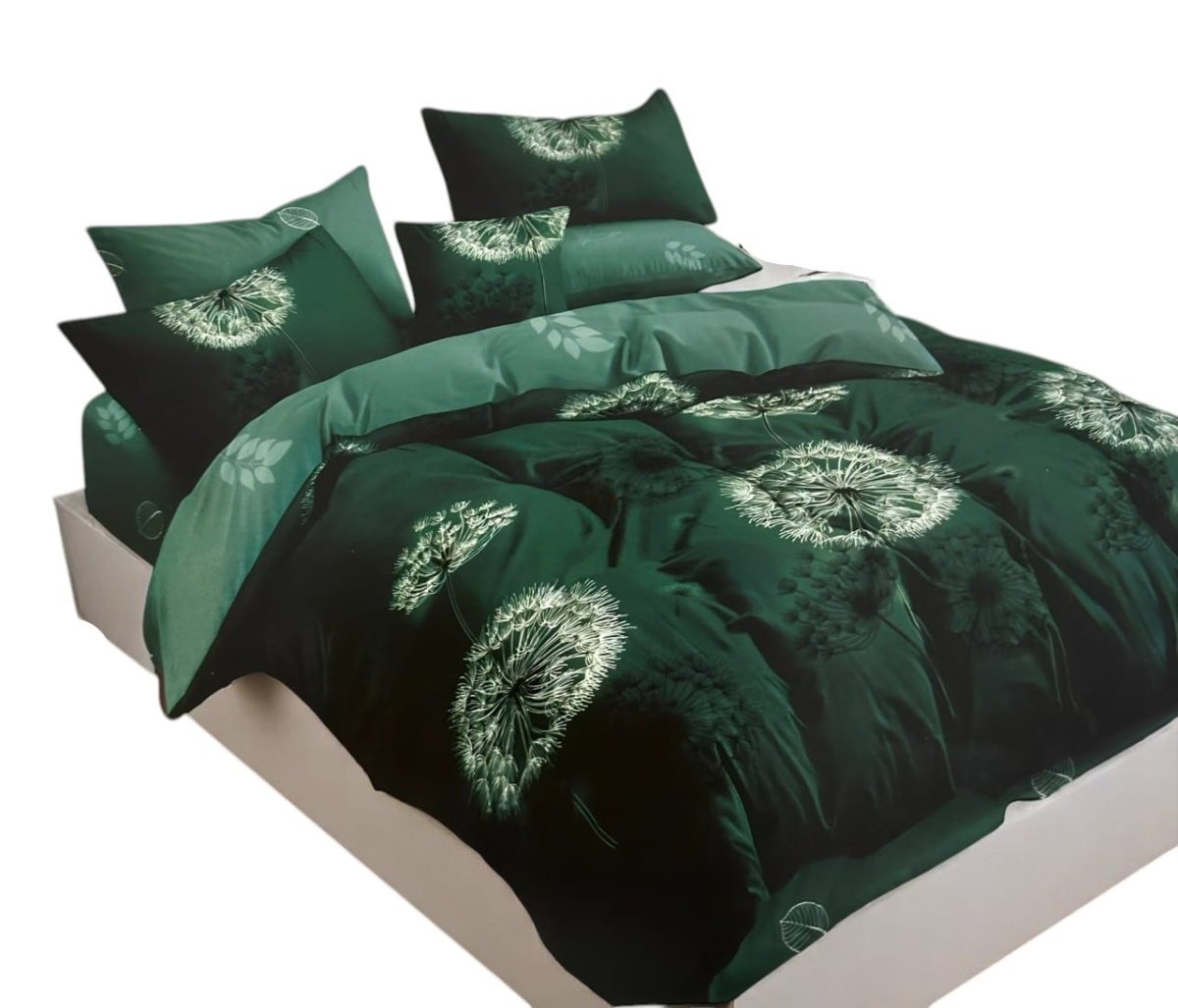 donkergroen dekbedovertrek met paardenbloem print 200x220 van Glow Thuis