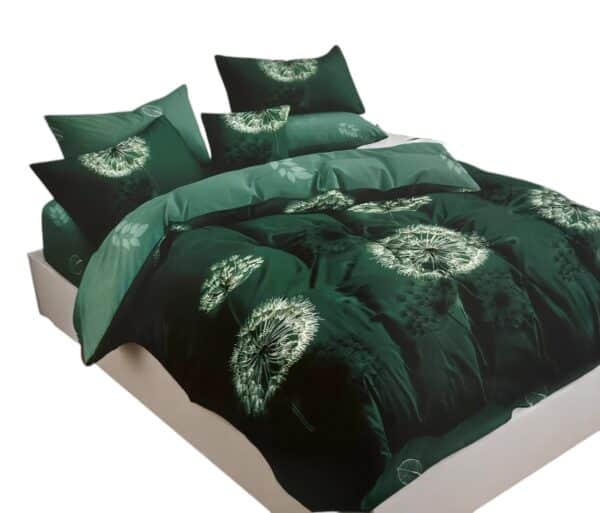donkergroen dekbedovertrek met paardenbloem print 200x220 van Glow Thuis