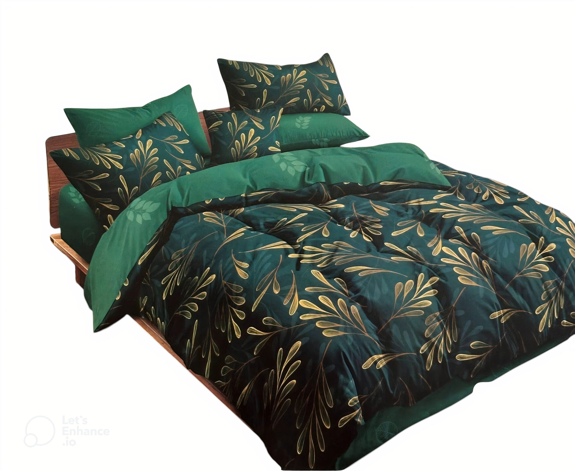 Luxe beddengoed met groene en gouden print