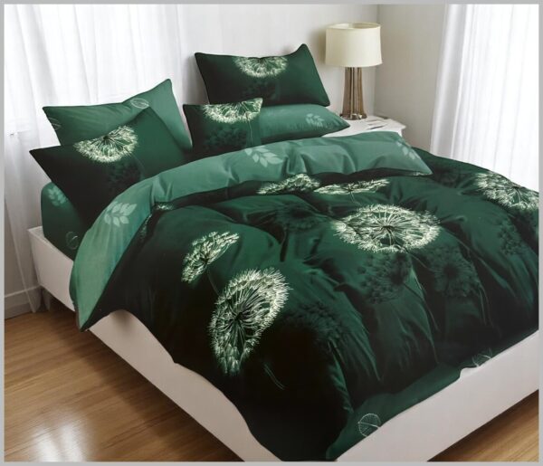 donkergroen dekbedovertrek met paardenbloem print 200x220 van Glow Thuis