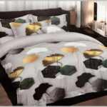 Dekbedovertrek 200x220 cm met gouden bladeren en 2 kussenslopen