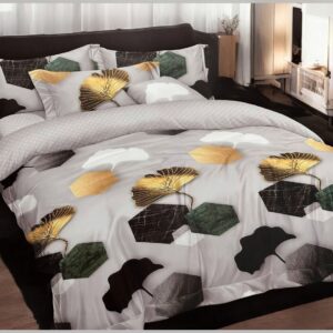 Dekbedovertrek 200x220 cm met gouden bladeren en 2 kussenslopen
