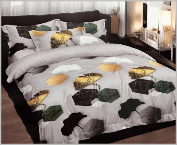 Dekbedovertrek 200x220 cm met gouden bladeren en 2 kussenslopen