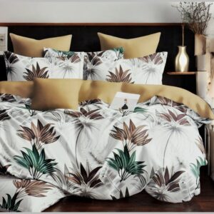 dekbedovertrek met bruin groen beige print