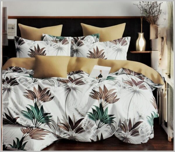 dekbedovertrek met bruin groen beige print