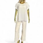 Witte dames tweedelige set – comfortabele lounge outfit met top en broek van GlowThuis