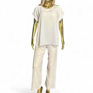 Witte dames tweedelige set – comfortabele lounge outfit met top en broek van GlowThuis