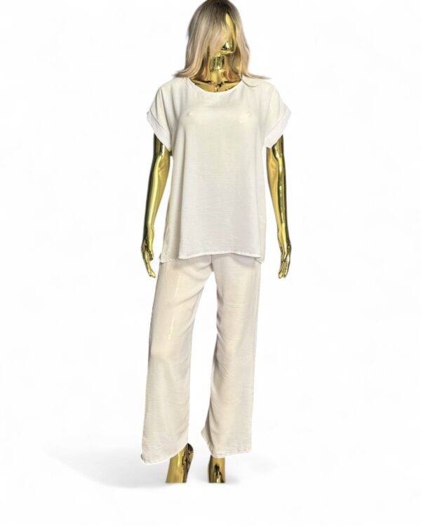 Witte dames tweedelige set – comfortabele lounge outfit met top en broek van GlowThuis