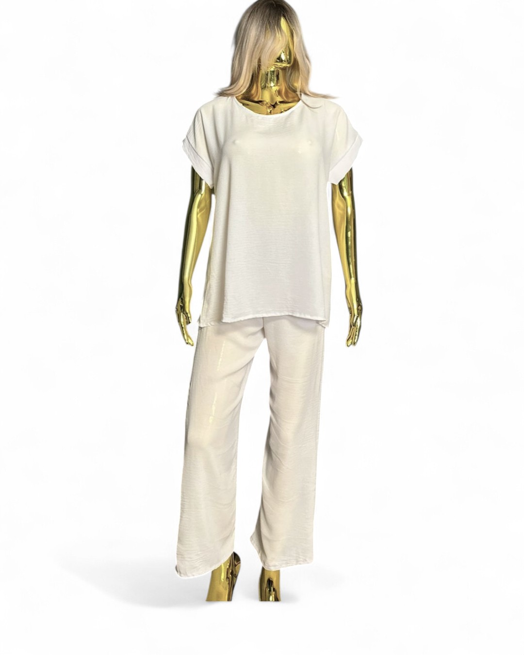 Witte dames tweedelige set – comfortabele lounge outfit met top en broek van GlowThuis
