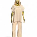 Beige dames tweedelige set – comfortabele lounge outfit met top en broek van GlowThuis