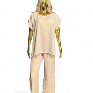 Beige dames tweedelige set – comfortabele lounge outfit met top en broek van GlowThuis
