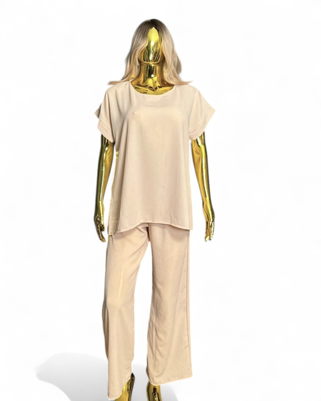 Beige dames tweedelige set – comfortabele lounge outfit met top en broek van GlowThuis