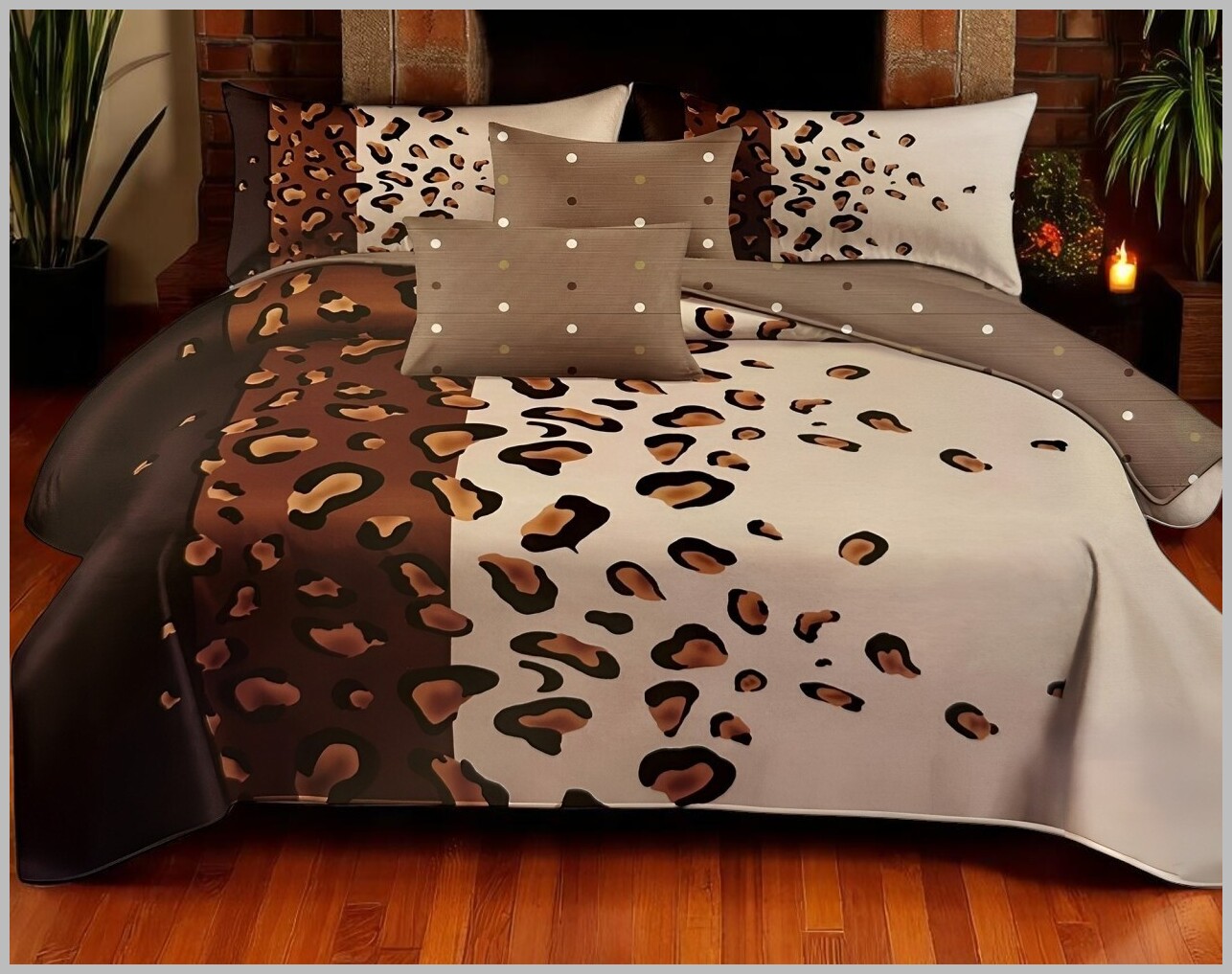 Glow Thuis 3-kleurig panterprint dekbedovertrek dubbelzijdig 200x220 cm met 2 kussenslopen