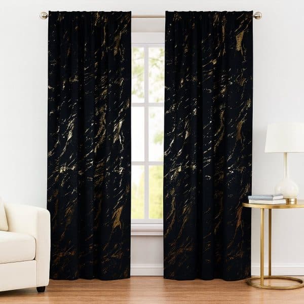 Glow Thuis – Velvet Gordijn Zwart Goud – Luxe Fluwelen Gordijn met Haken – 140×250 cm